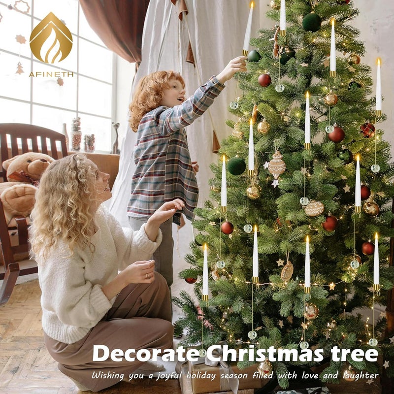 AFINETH Christmas Tree Candles with Remote, 12 Pack Battery Operated Christmas Candles, LED Candlesticks for Xmas Tree Decoration, Flickering Flameless Candle for Home, Party Decor with Crystal Ball Hooks - Image 5